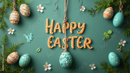 Happy Easter background with red eggs. Banner, postcard, congratulation.