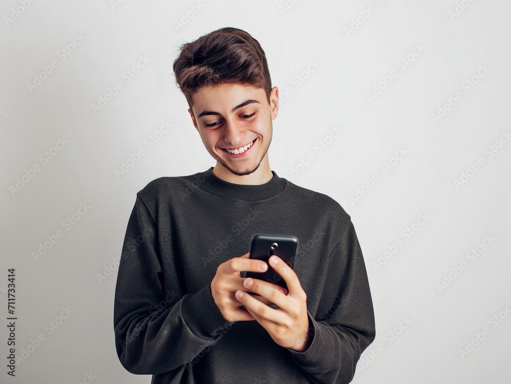 happy man texting on his mobile happy man texting on his mobile
