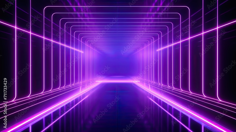 Fototapeta premium Abstract neon light geometric futuristic background. Glowing neon lines. Purple Night club empty room technology hitech modern background. banner, poster, cover 