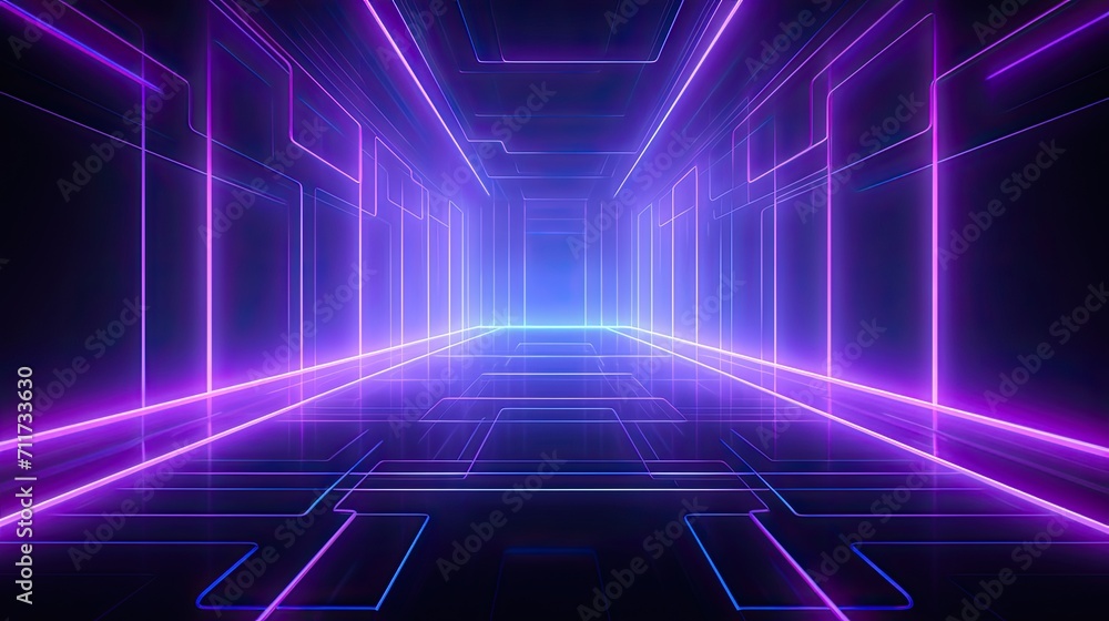 Abstract neon light geometric futuristic background. Glowing neon lines. Purple Night club empty room technology hitech modern background. banner, poster, cover Abstract neon light geometric futuristic background. Glowing neon lines. Purple Night club empty room technology hitech modern background. banner, poster, cover