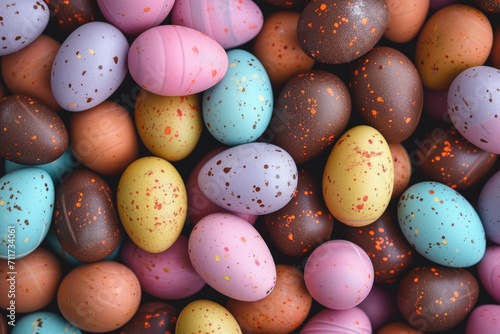assortment of milk chocolate easter eggs and mini eggs background