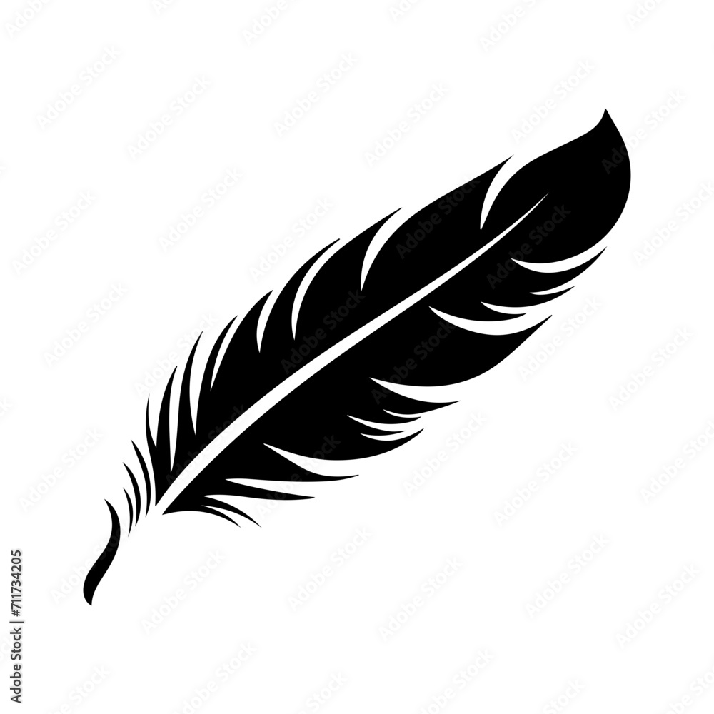 Obraz premium feather black silhouette logo svg vector, feather icon illustration.
