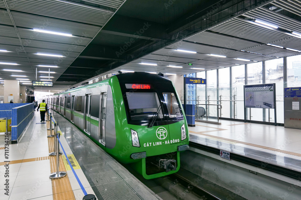 Hanoi, Vietnam 01.15.2024 Hanoi Metro train and platform in Vietnam