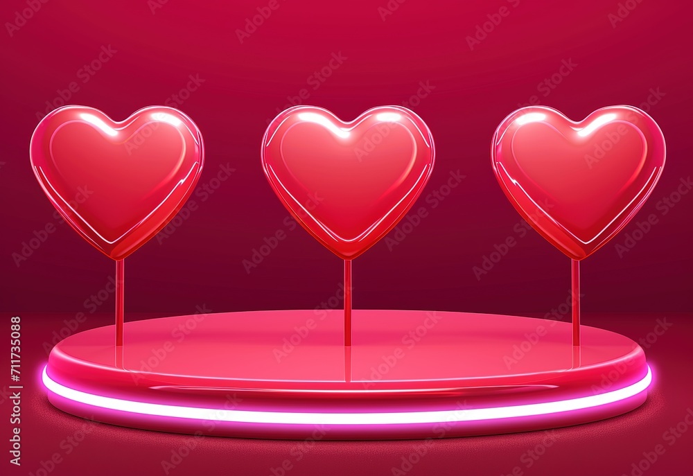 An elegant array of glossy pink hearts on a soft background, symbolizing love and affection