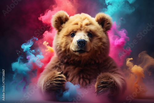 bear with colorful smoke background © IOLA