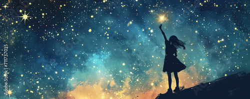 Girl reaching the stars photo