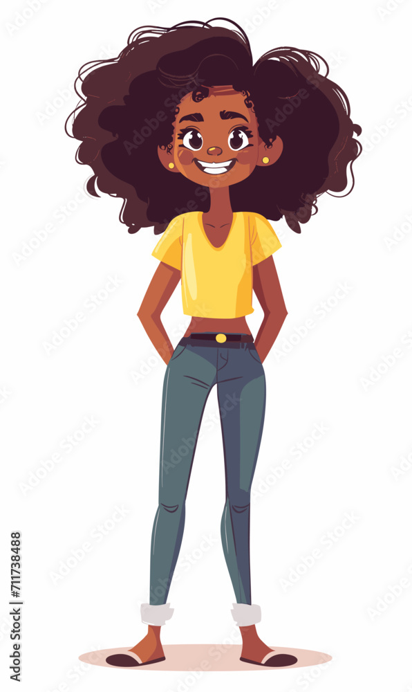 Happy African American stylish girl on white background, vector Happy African American stylish girl on white background, vector