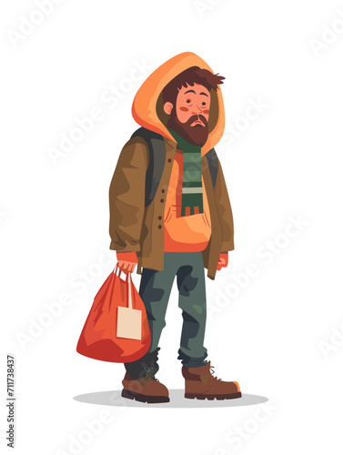 Sad homeless man on white background, vector