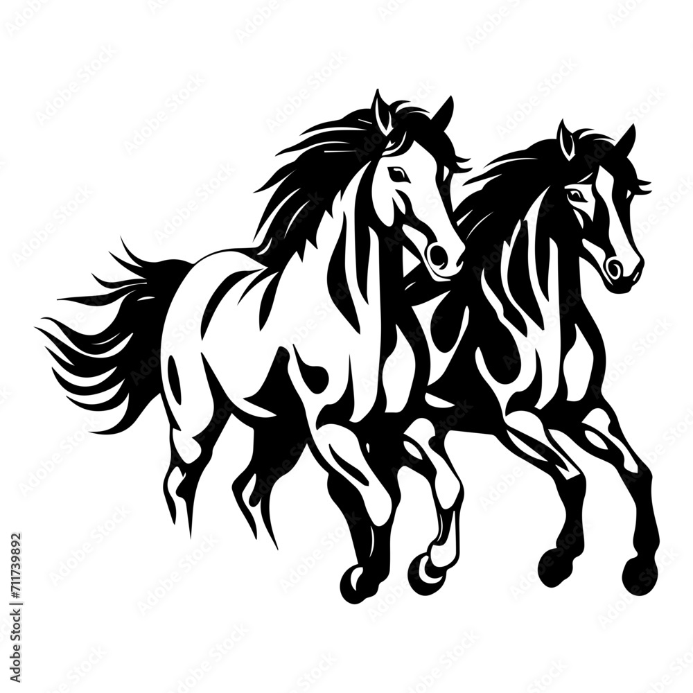 running mustang horses black silhouette logo svg vector, horses icon illustration.