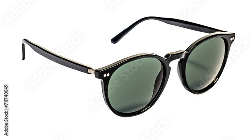 black retro fashion sunglasses with round lenses isolated on white background, side view, mens and womens unisex hipster thrift store fashion, beach travel accessories, 1960s, 1970s, 1980s, 1990s