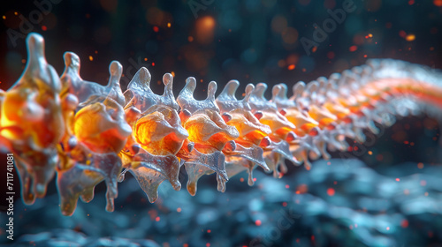 A captivating visualization of the spine, highlighting the vertebrae and the intricate network of muscles supporting its structure, creating a visually informative and aestheticall photo