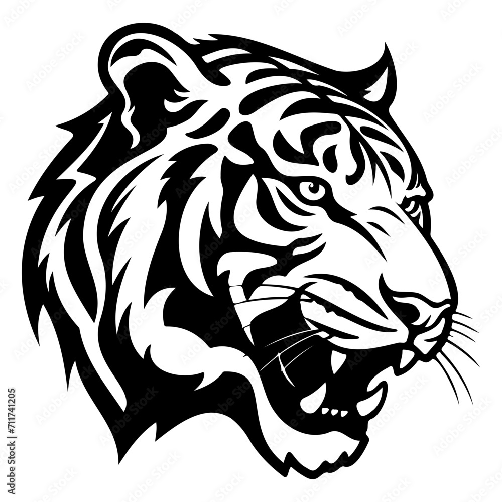 Naklejka premium tiger black silhouette logo svg vector, tiger icon illustration.
