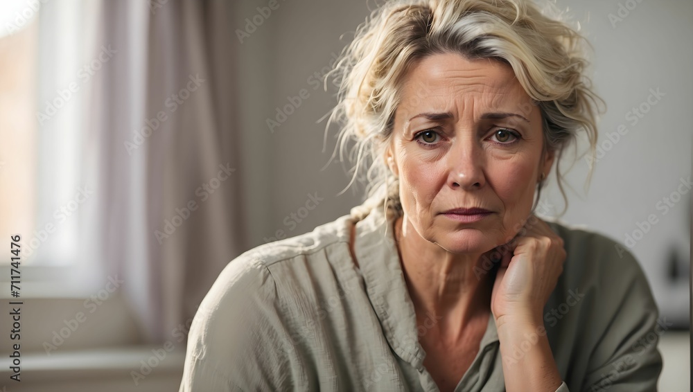 middle aged white british woman looking upset with despair. generative AI - obrazy, fototapety, plakaty 
