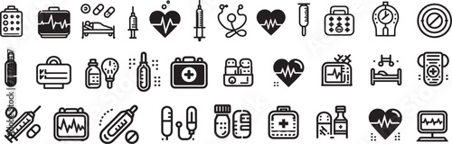 set of silhouettes of vector medical care icon