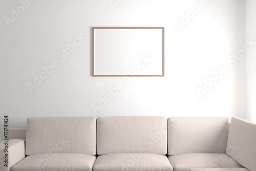 Landscape blank photo frame in living room mockup (ID: 711741424)