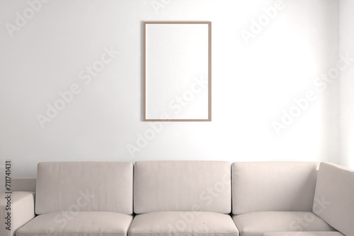 Portrait blank photo frame in living room mockup (ID: 711741431)
