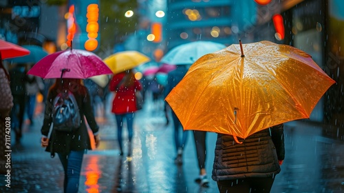 Wallpaper Mural  City Life in Rain: People Walking with Colorful Umbrellas Torontodigital.ca
