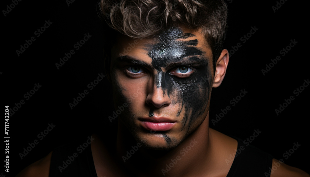 handsome guy with artistic black shadow on his handsome guy with artistic black shadow on his