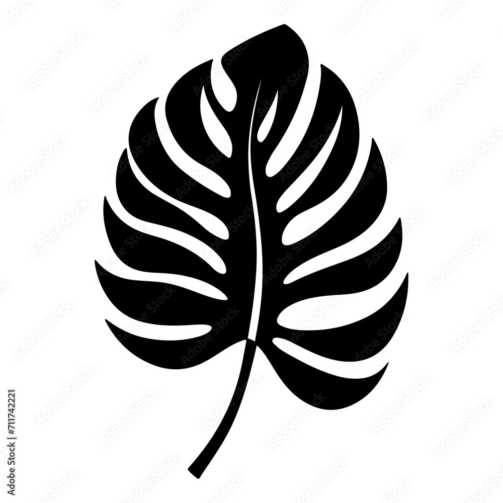 Monstera tropical leaf icon illustration, Monstera leaf black silhouette logo svg vector Monstera tropical leaf icon illustration, Monstera leaf black silhouette logo svg vector