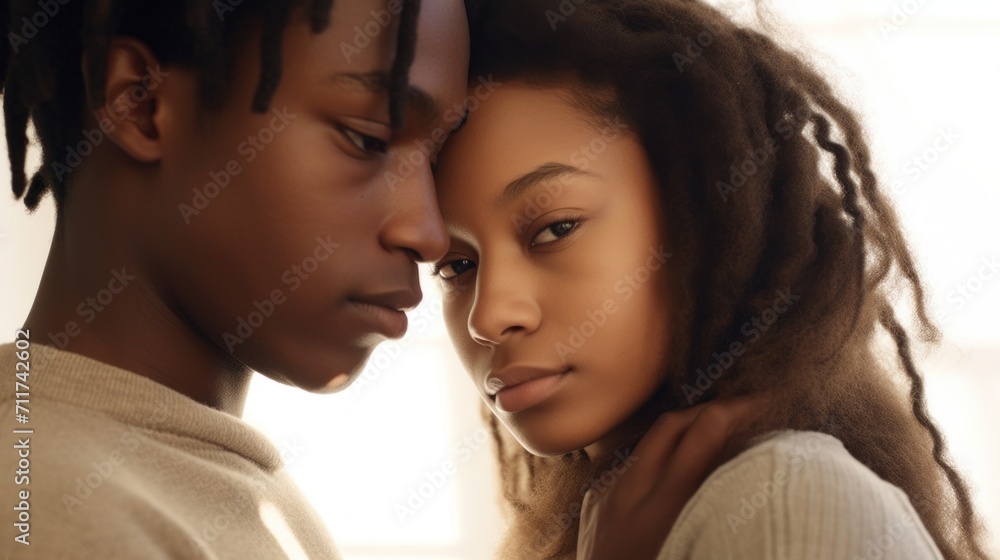Two people hugging with affection in their living space. Two people hugging with affection in their living space.