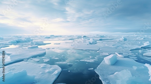 Global warming, Ice sheets melting in the arctic ocean or waters.  climate change, greenhouse gas, ecology concept © Ilmi
