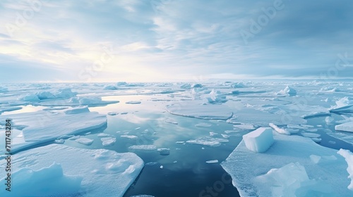 Global warming, Ice sheets melting in the arctic ocean or waters. climate change, greenhouse gas, ecology concept