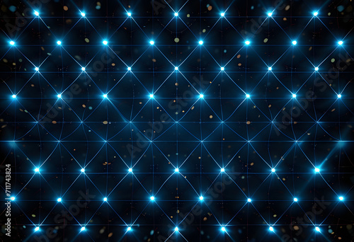 Abstract geometric network on dark blue background, illustrating the concept of network line connections and data connections. Blue lines connected with dots illustrate the network structure.