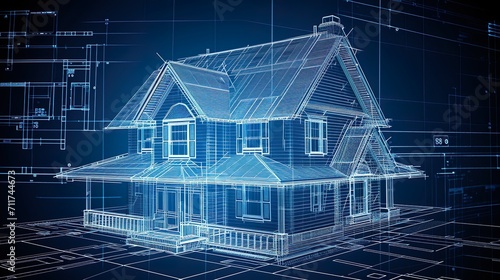 Fototapeta Naklejka Na Ścianę i Meble -  House under construction blueprint made with Ai generative technology