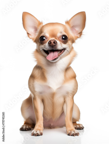 Happy chihuahua dog sitting looking at camera, isolated on all white background © Concept Island