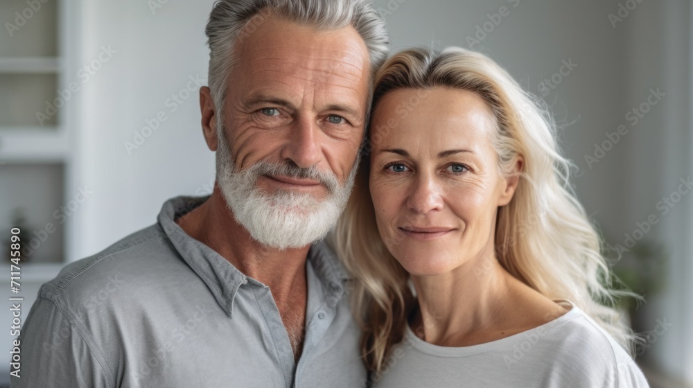 A warm and loving moment between a middle-aged European couple. A warm and loving moment between a middle-aged European couple.