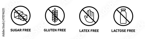 sugar free, gluten free, latex free and lactose free symbol set