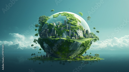 3 d illustration. a fantasy landscape with a fantasy planet, an alien, an illustration of a fantasy city, a fantastic world, an art © Vahagn