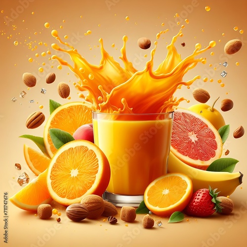 Orange Juice Splash Isolated On Background Image