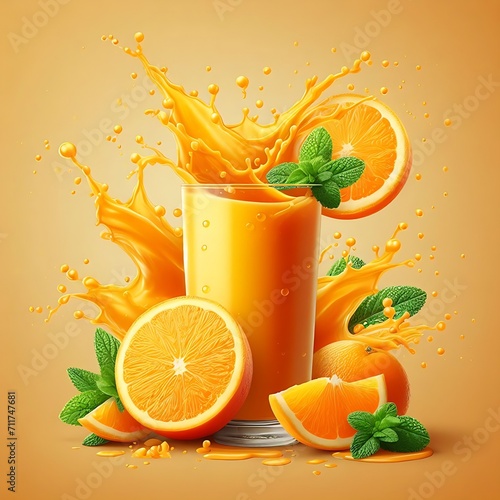 Orange Juice Splash Isolated On Background Image