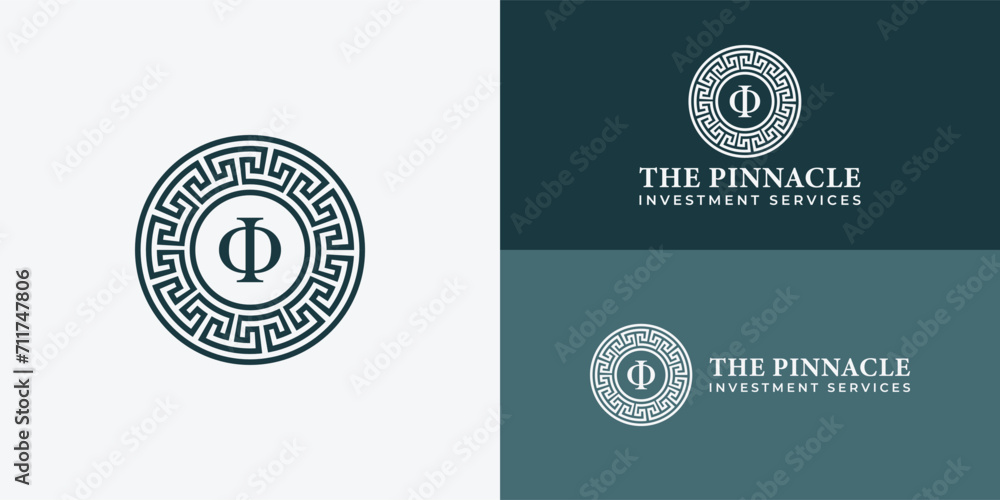 Phi Greek logo applied for business and finance industry logo presented with multiple background colors. The logo is also suitable for business and consulting company logo design inspiration template - obrazy, fototapety, plakaty 
