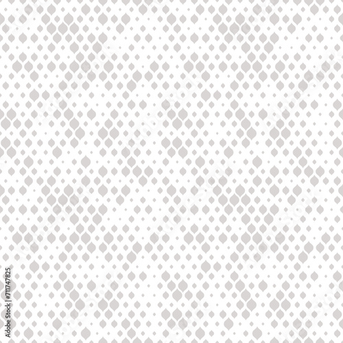 Subtle vector seamless pattern with small curved shapes, drops, dots. Luxury modern white and beige background with halftone effect, randomly scattered shapes. Simple elegant texture. Minimal design