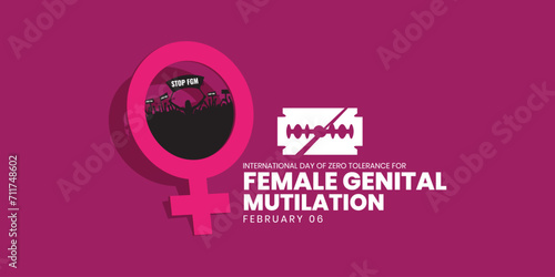 International Day of Zero Tolerance for Female Genital Mutilation Vectors. Woman handprint with razor blade silhouette icon vector. Stop FGM violence against women. 6 February. important day photo