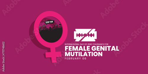 International Day of Zero Tolerance for Female Genital Mutilation Vectors. Woman handprint with razor blade silhouette icon vector. Stop FGM violence against women. 6 February. important day