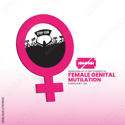 International Day of Zero Tolerance for Female Genital Mutilation Vectors. Woman handprint with razor blade silhouette icon vector. Stop FGM violence against women. 6 February. important day