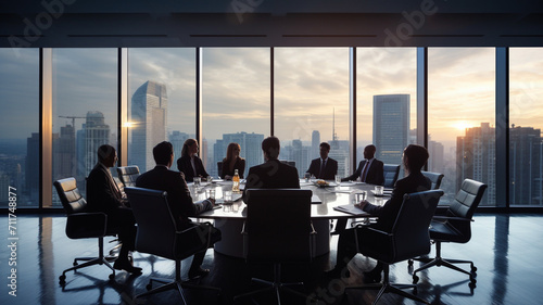 group of business people in modern office room