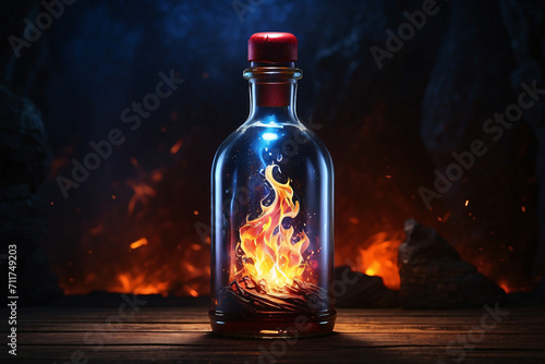 fire in a bottle on a dark background