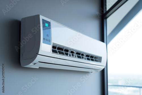 air conditioning on the wall in a modern interior, air cooling. Copy space