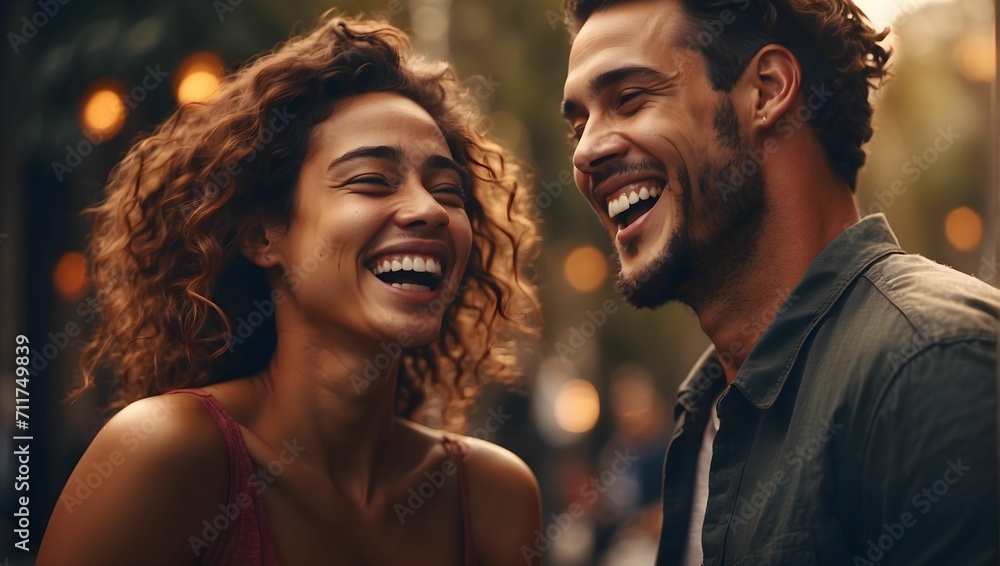 cinematic photo of mixed couple laughing,  high resolution, realistic details, ultra 8k. generative AI