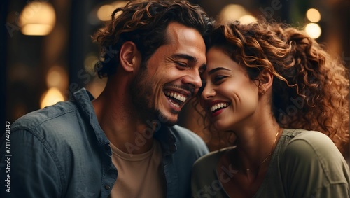 cinematic photo of mixed couple laughing, high resolution, realistic details, ultra 8k. generative AI
