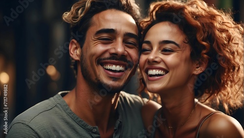 cinematic photo of mixed couple laughing, high resolution, realistic details, ultra 8k. generative AI