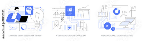 AI in Energy production and use abstract concept vector illustrations.