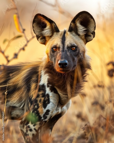 a majestic african wild dog in the savannah - ai-generated