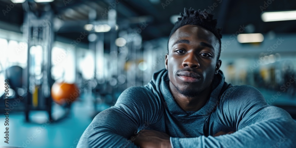 Obraz premium Thoughtful Gym Goer in a Moment of Rest