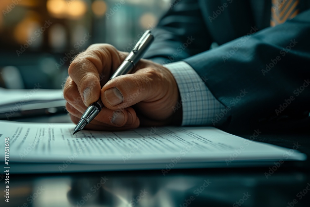 Businessman signing contract. Close-up of male hands with pen and document. Professional agreement. Businessman signing contract. Close-up of male hands with pen and document. Professional agreement.
