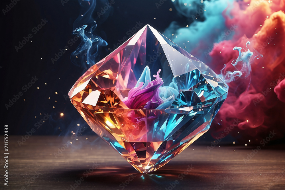 crystal stones with fantasy colorful smoke